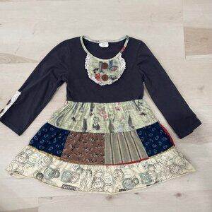 Tutu and Lulu Girls Dress 3-4T Ruffles Patchwork Victorian Stretch Long Sleeve